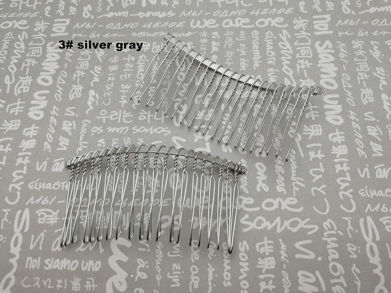 6/20/50 pieces 20 teeth metal hair wire comb headband blank , hair head band barrette clip accessory hairband wedding jewelry finding AH0023 3# silver gray