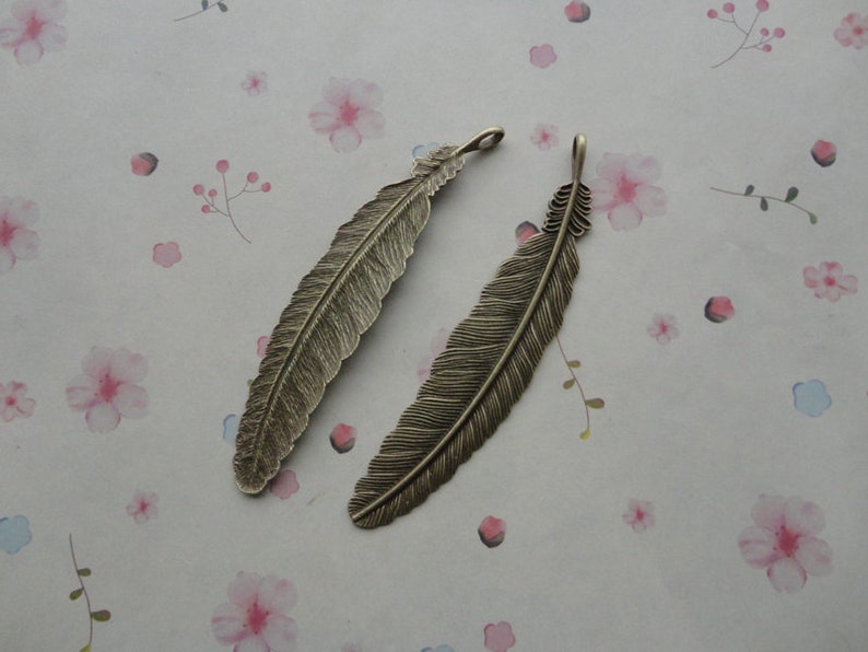 metal feather pendant 104x22mm CP849 20pcs antique bronze color metal feather charm