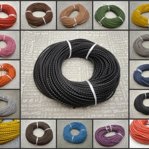 3 mm width round braid genuine real leather lacing cord , handmade jewelry making cowhide string thread necklace bracelet bag rope , AN0030