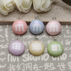 6/20 pieces plastic M&M chocolate candy pendant charm , resin handmade jewelry DIY finding necklace earring drop decoration accessory AP1000