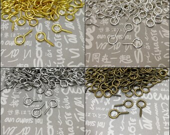 100/500 piezas 9 x 4 mm tornillo ojo gancho pasador para colgante botella, ganchos de ojo broche de ojo gancho de ojo hallazgo oro plata color bronce antiguo AF0039