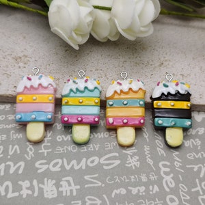 6/20 pieces plastic ice cream pendant charm , resin handmade craft jewelry making DIY finding necklace earring decoration accessory , AP0875