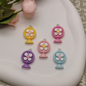 6/20 pieces plastic flower electric fan pendant charm , resin handmade jewelry DIY finding necklace earring drop decoration accessory AP0761