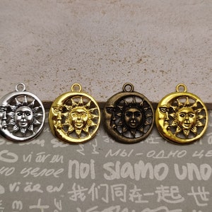 6/20 Pieces Metal sun moon Pendant Necklace Earring Keychain Charm , Handmade Jewelry Making Finding Antique Bronze Silver Gold Color AM0823