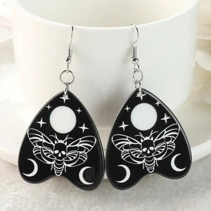 Planchette Death Head Moth Earrings - Gothic Boho Statement Jewelry, Vintage Inspired, Unique Gifts for Women