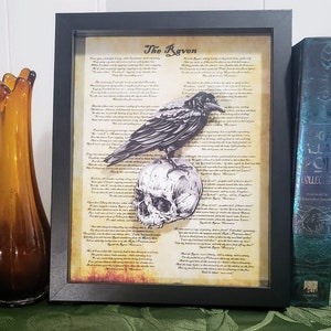 The Raven Shadowbox 3D Wall Art, Gothic Home Decor, Layered Papercut Gift for Poe Lovers, Halloween Decoration