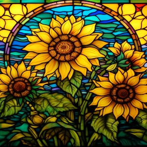 Suncatcher Glass - Sunflower - Handmade Stained Glass-like Window Hanging, Bright Yellow Floral Gift, Garden Art for Home