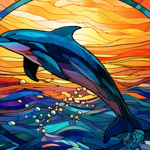 Suncatcher Glass - Dolphin Design - Handmade Colorful Sun Catcher for Window, Home Decor Gift, Beach Lover Art