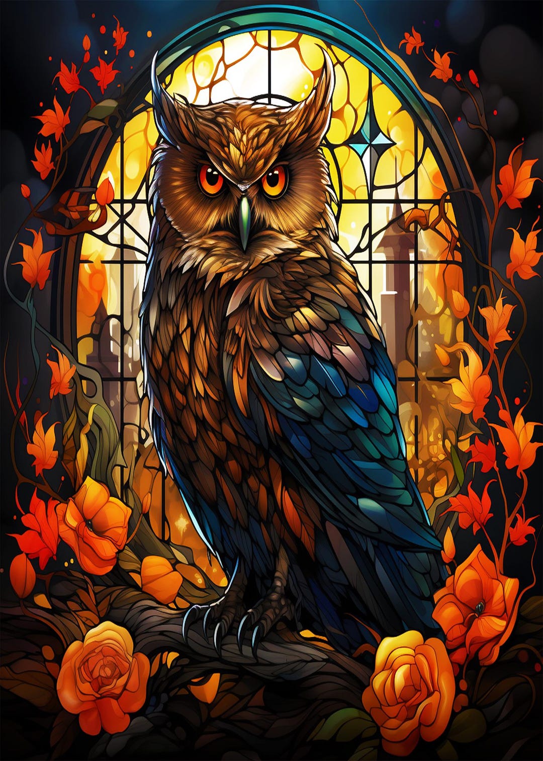 サンキャッチャーガラス - フクロウの装飾 - 手作りのカラフルな