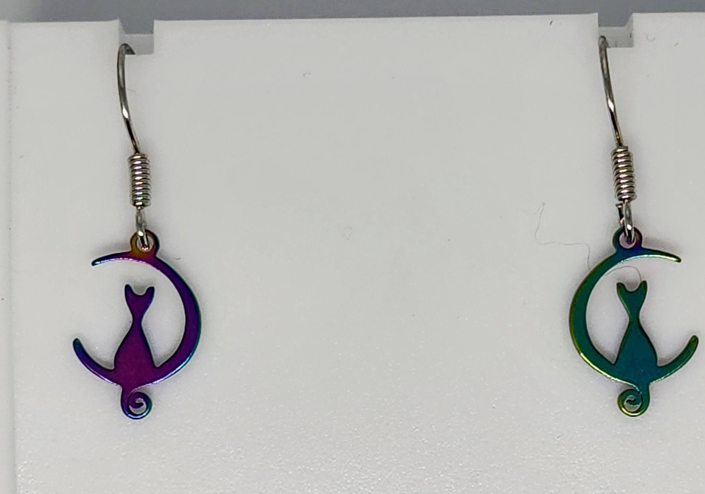 Rainbow Moon Cat Earrings