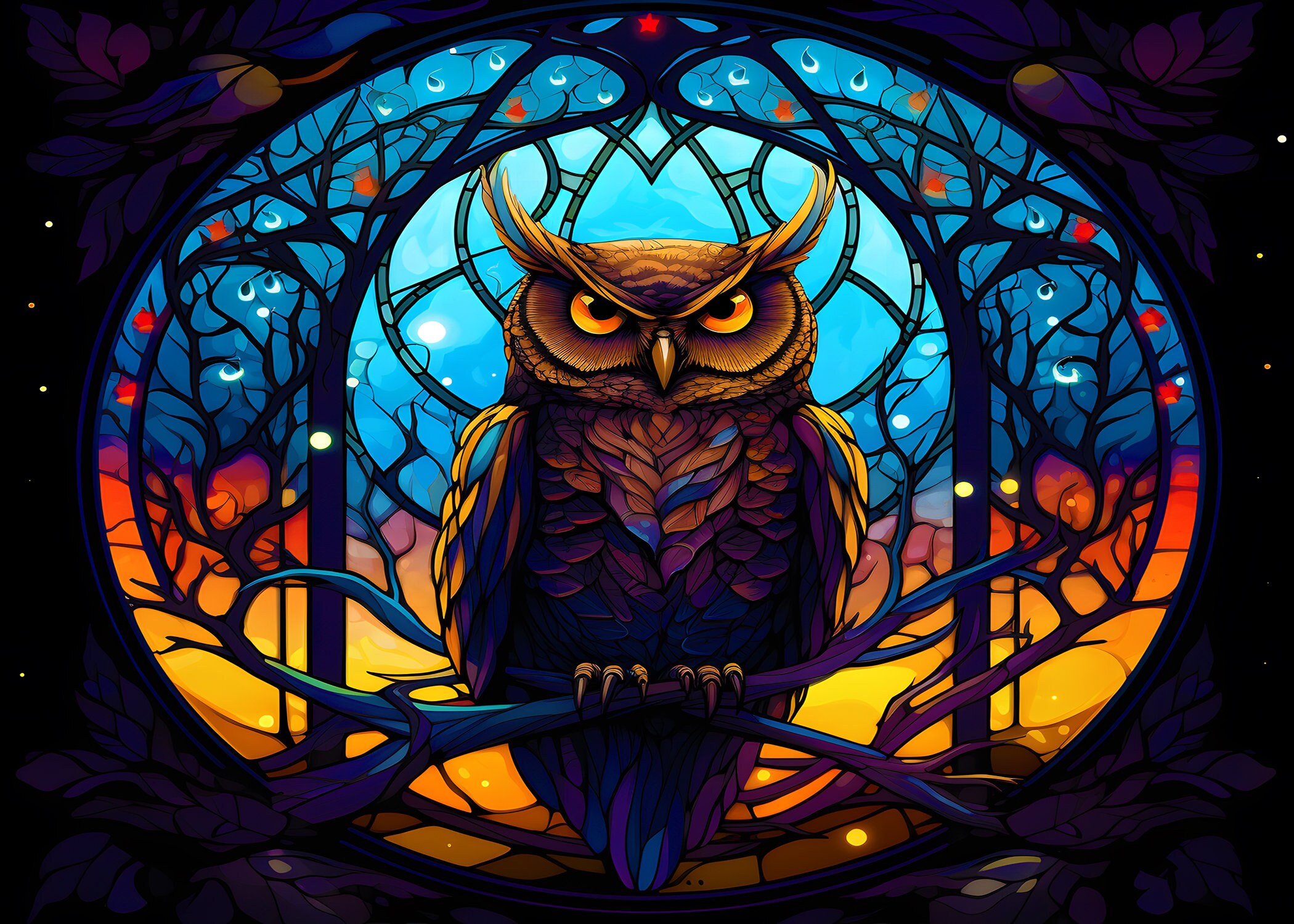 サンキャッチャーガラス - フクロウの装飾 - 手作りのカラフルな