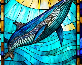 Suncatcher Glass - Whale – Handmade Stained Glass-like Window Hanging, Colorful Ocean Sun Catcher Gift, Nautical Home Accent