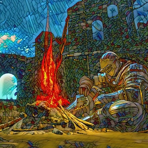 Acchiappasole in vetro - Ispirato a Dark Souls - Decorazione per finestre in vetro colorato fatta a mano, regalo ispirato ai videogiochi gotici, arte per casa e ufficio