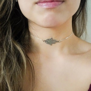 Silver Hamsa Choker Chain Necklace