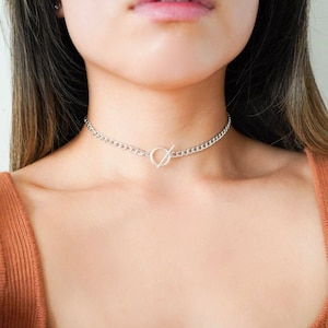 Toggle silver chain choker necklace, Dainty chain necklace, toggle necklace