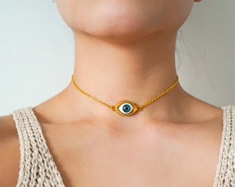 Gold Evil Eye Choker Necklace