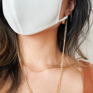 Gold Curb Chain Mask Holder,black mask chain, mask lanyard, mask chain, marble mask chain, mask holder, sunglasses chain