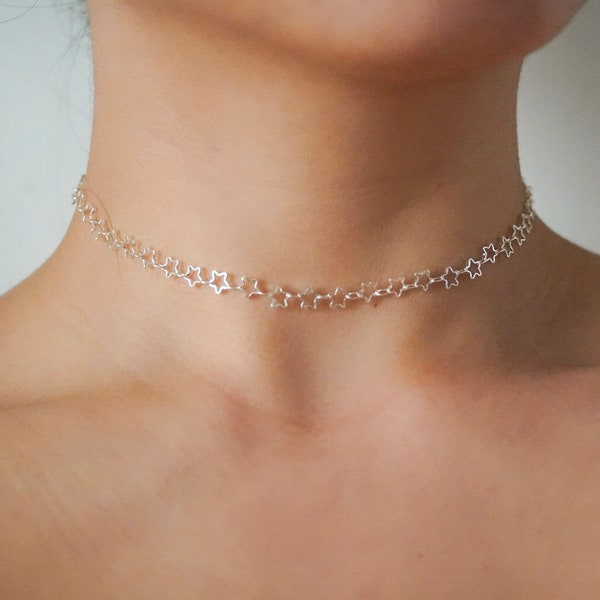 Silver Star Choker Necklace, Silver Choker, Silver Star Necklace, Star jewelry