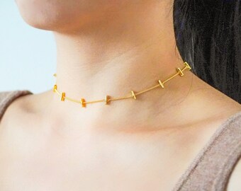 Girocollo con frange in oro, Collana frange, Girocollo a catena alla moda, Accessori per festival, Girocollo Boho, Collana Dainty, placcato oro 18 carati