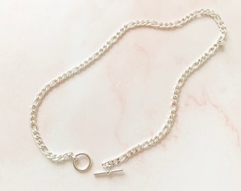 Toggle Figaro Silver chain choker necklace, Toogle necklace, Figaro Chain, Toogle Choker, Dainty chain necklace, Silver Chain