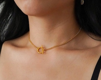 Gold Toggle Chain Choker Necklace, Dainty chain necklace, toggle necklace