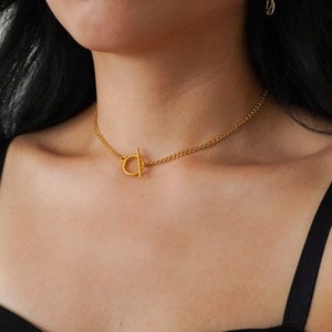 Gold Toggle Chain Choker Necklace, Dainty chain necklace, toggle necklace