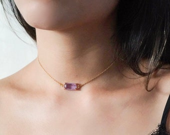 Lilac Gem Stone Choker necklace, gem necklace, lilac gemstone, purple gemstone,gemstone choker, minimalistic necklace