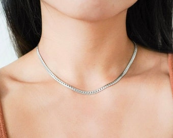 Silver Snake Chain Necklace, Snake Chain choker necklace,  Layer Necklace, Flat Snake Chain, Dainty chain necklace, NO Rust Silver Chain