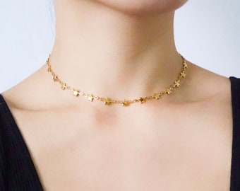 Gold Filled Star Choker Ketting, Star Choker, Gold Star Ketting, Star sieraden, Star ketting