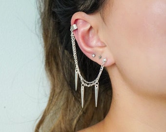 Double Chain Spiked Ear Cuff
