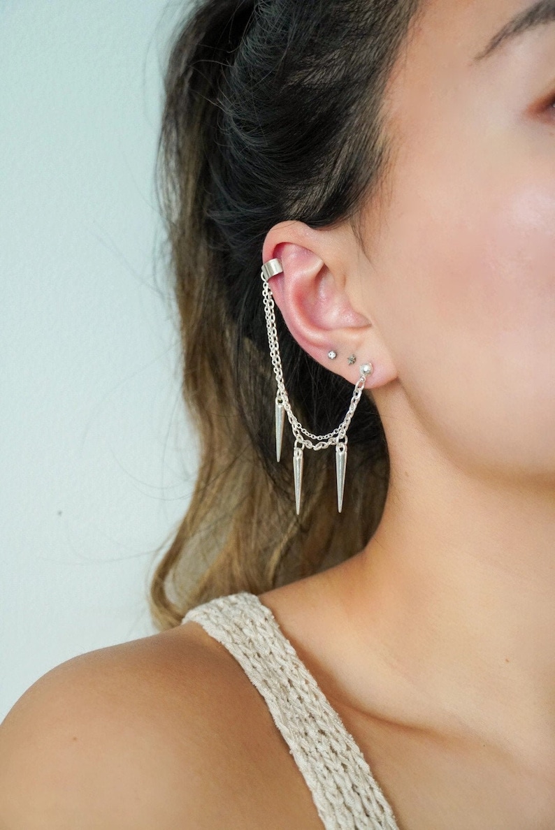 Double Chain Spiked Ear Cuff - Etsy