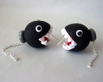 Super Mario Nintendo Ear Biting Chain Chomp Earrings