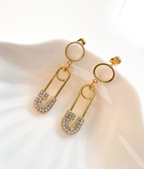 Gold safety pin earring paper clip earring Artist earrings gold pin earring fun earrings statement earrings cute earring