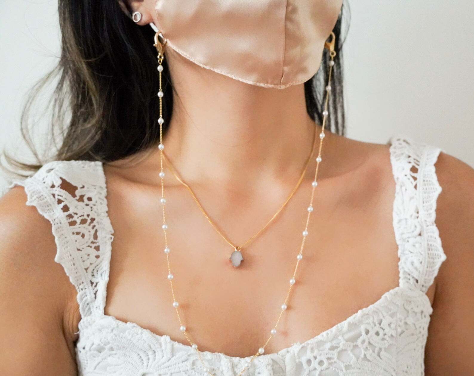 Dainty Pearl Chain Mask Holder Mask Chain Mask Holder Pearl Etsy