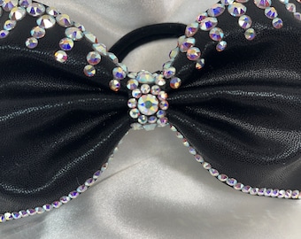 One of a kind fabric hairbow with hand placed Swarovski crystals