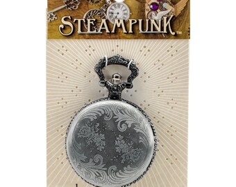 Solid Oak STEAM034 Steampunk Metal Pendant Watch Case Silver