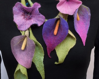 On order: Textile necklace-long necklace-scarf &quot;Bouquet&quot; / Felted wool flowers