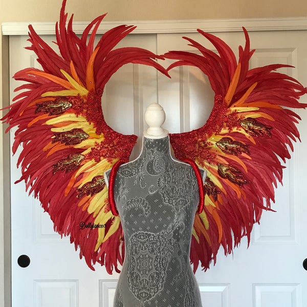 Phoenix Wings, Girl on Fire Costume, Flame Wings, WBFF Theme Wear Wings, Fitness Theme Wear, Victoria's Secret Wings, Samba