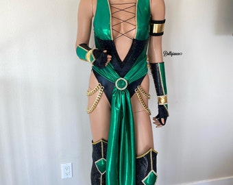 Deluxe Jade Mortal Kombat Costume, Cosplay Mortal Kombat Jade Costume, Mortal Komba Jade Mask