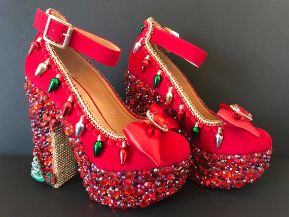 red bedazzled heels