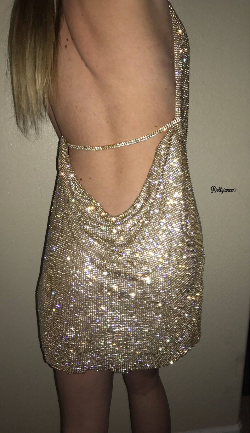 Gold Rhinestone Dress Rhinestone Dress Kendall Jenner Etsy