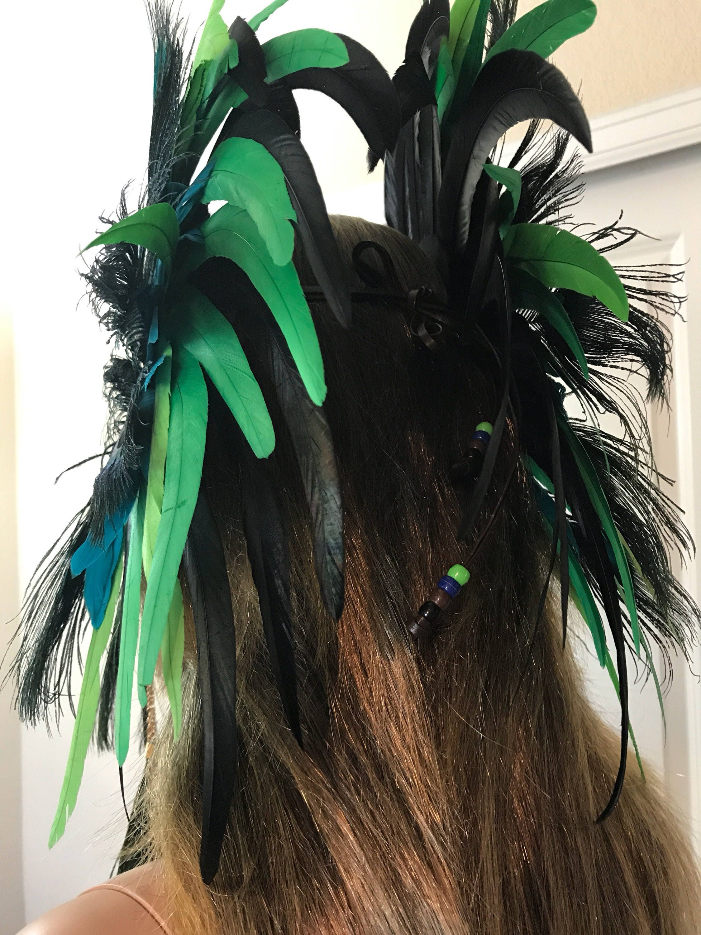 Corona de plumas para disfraz de pavo real, diadema india, tocado  decorativo para espectáculo de baile, Carnaval y Halloween