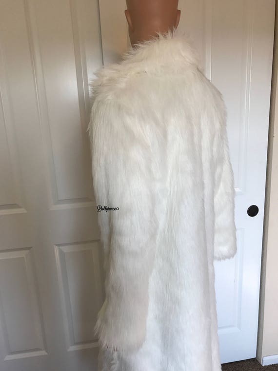 Faux fur top long white coat