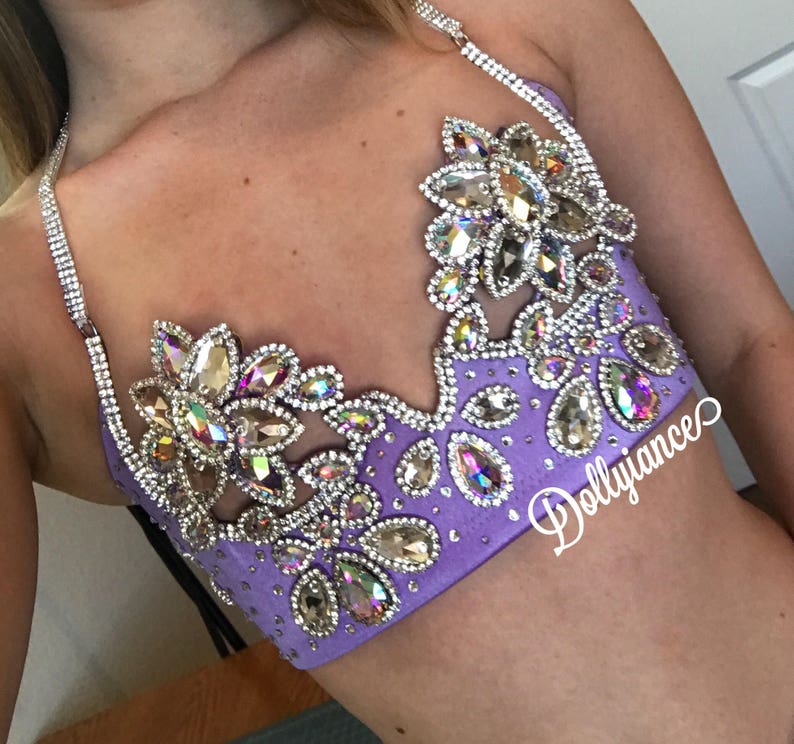 Fitness Bikini Lavender Showstopper Bustier Top Samba Bra Crop Top Samba Outfit,Carnival Outfit Rhinestone Top Clubwear Top
