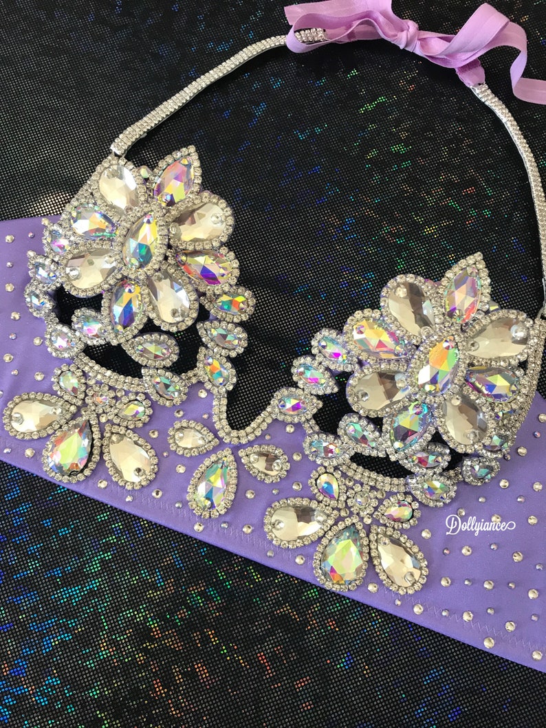Fitness Bikini Lavender Showstopper Bustier Top Samba Bra Crop Top Samba Outfit,Carnival Outfit Rhinestone Top Clubwear Top