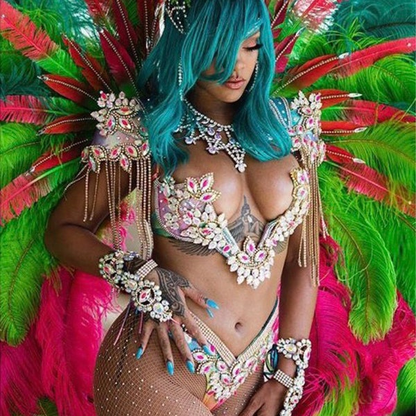 Tie Dye Rihanna Inspired Samba Bra, Samba Outfit,Carnival Outfit, Fitness Bikini, Samba Costume, Barbados Carnival, Burlesque Costume