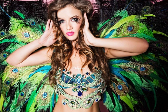 孔雀風サンバ衣装、サンバ衣装、カーニバル衣装、フィットネスビキニ