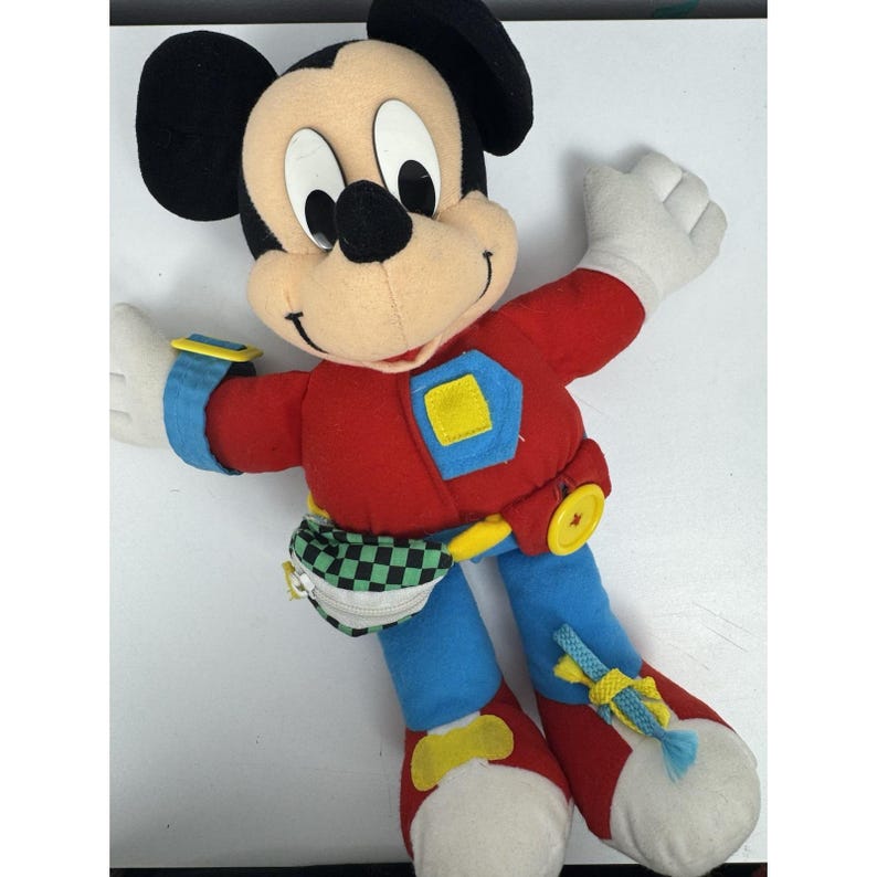 Vtg 90s Disney Mickey Mouse Learn to Dress Me Plush Doll Mattel Arco Toys image 1