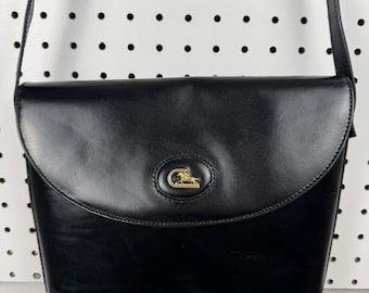 Vintage Cristian Made In Italy Genuine Leather Equestrian Crossbody Black Bag