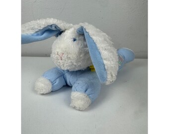 Vintage Eden blauw wit pluche konijn slap oor knuffeldier speelgoed AF-843